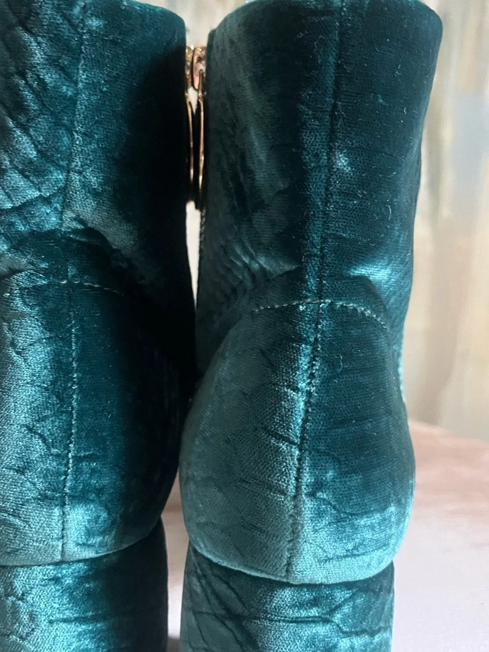 & Other Stories Emerald Green Velvet Snake Embossed Ankle Boots EU 39 / US 9